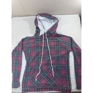 Fifth Ray Womens Plaid Hoodie Pullover Long Sleeve Hooded Sweatshirt